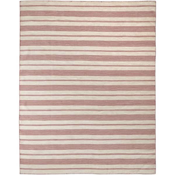 Red and Ivory Striped 10 ft. x 14 ft. Area Rug