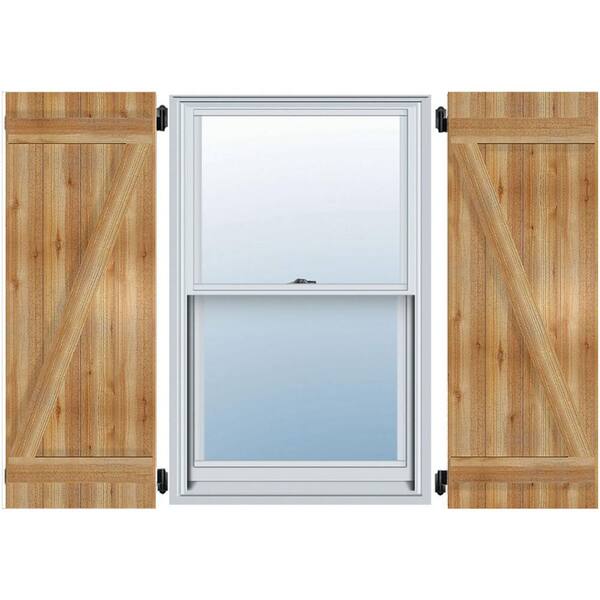 Ekena Millwork 26-7/8" X 47"Timbercraft Rustic Wood Five 5-3/8"Joined Board and Batten Shutters with Z-Bar Rough Sawn Cedar(pair)