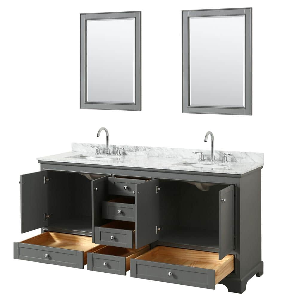 Deborah 72" Dark Gray Double Vanity with White Carrara Marble Top