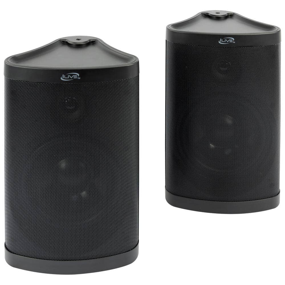 iLive Patio PLUS IP44 water-resistant Indoor/Outdoor Bluetooth Speakers with Wall Mount and Full Function Remote, Black