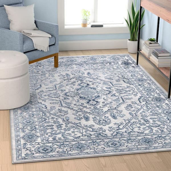 Well Woven Avebury Lauren Grey Vintage Persian Medallion High-Low 7 ft. 10 in. x 10 ft. 6 in. Area Rug