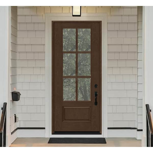 Regency 36 in. x 96 in. 3/4-6 Lite Clear Glass LHIS Hickory Stained Fiberglass Prehung Front Door
