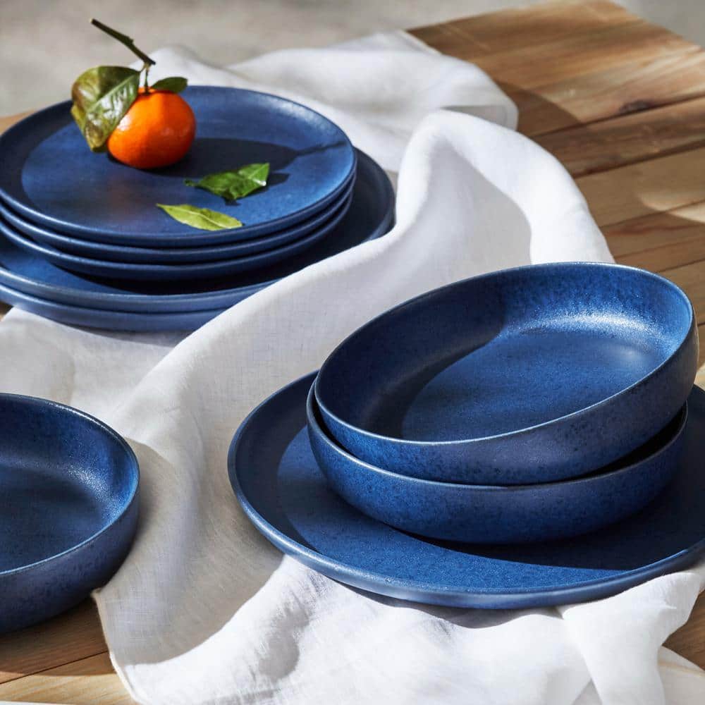 Blue Matte Ceramic 12-Piece Dinnerware Set, Service for 4
