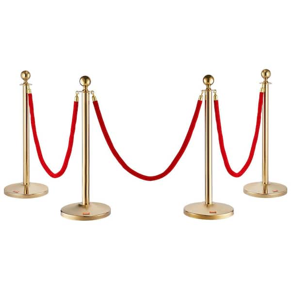 SKYSHALO Stanchion Post with Velvet Rope, 4-Pack Crowd Control Stanchion with 3-Pieces 5 ft. Red Velvet Ropes, Stainless Steel