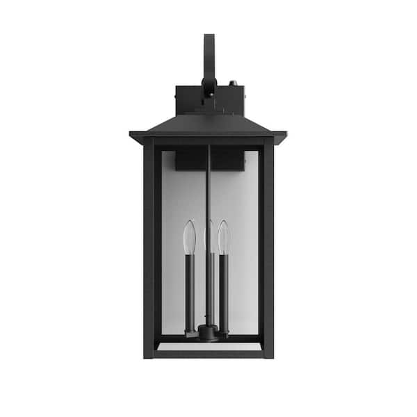 Hawaii 25 in. 3-Light Black Dusk to Dawn Outdoor Hardwired Wall Lantern Scone with No Bulbs Included