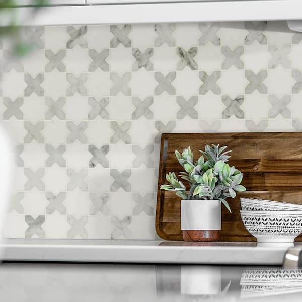 Vera Anne Pattern 12 in. x 12 in. x 0.38 in. Polished Marble Mesh-Mounted Mosaic Floor and Wall Tile (9.7 sq. ft./Case)