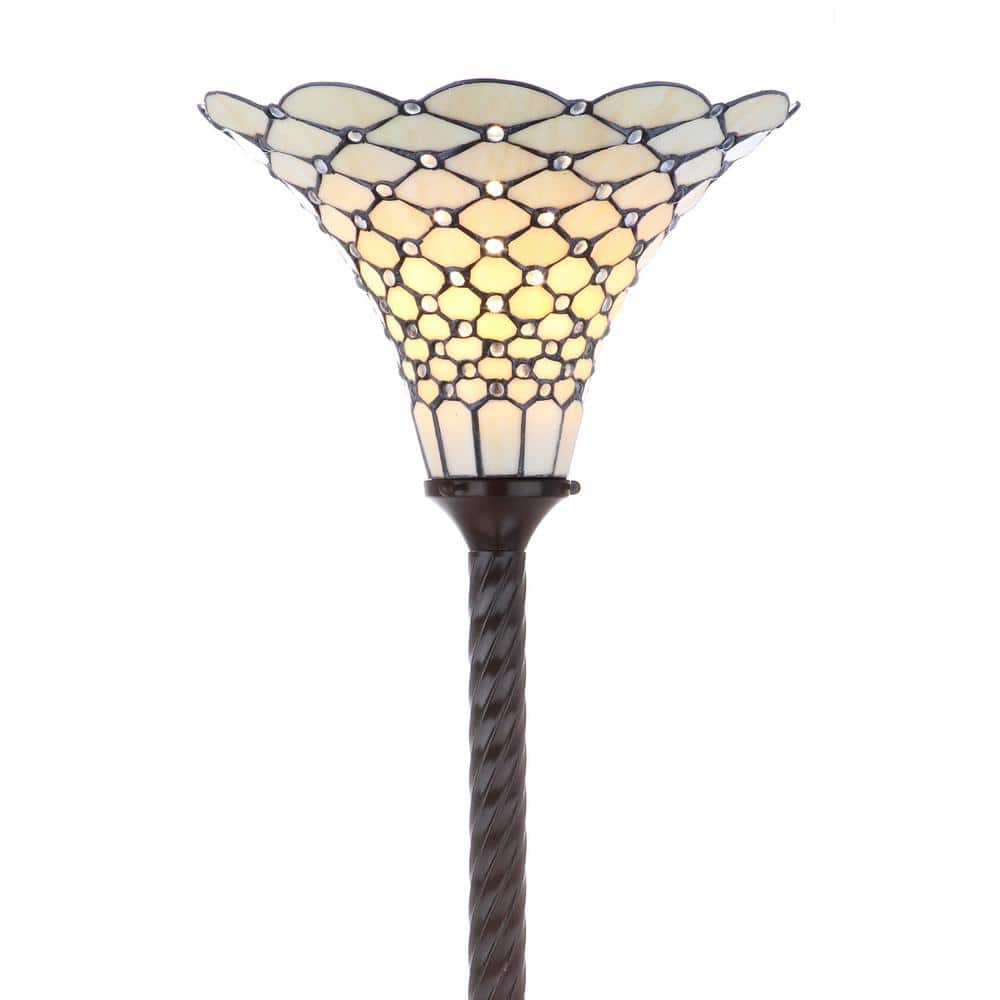 70" Bronze Tiffany-Style Stained Glass Torchiere Lamp