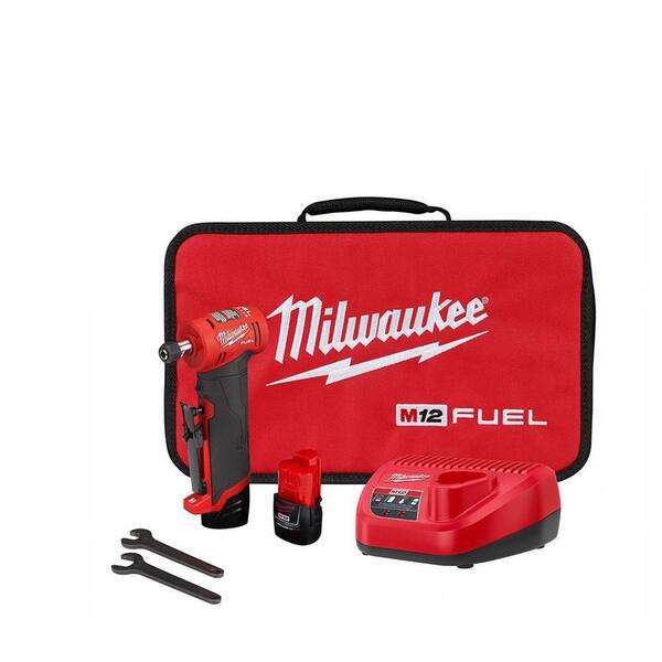 Milwaukee - M12 FUEL 12V Lithium-Ion Brushless Cordless 1/4 in. Right Angle Die Grinder Kit w/ (2) 2.0Ah Batteries