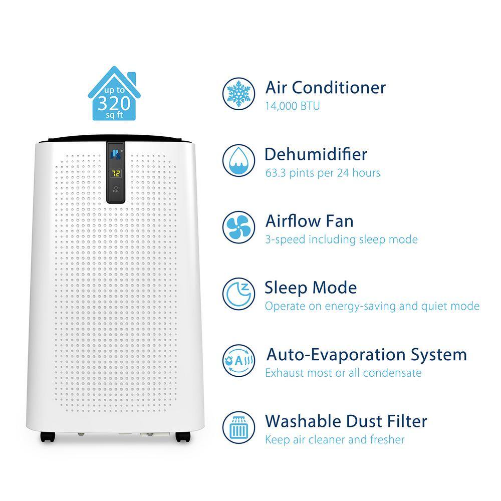 JHS 14,000 BTU White Portable Air Conditioner with Remote