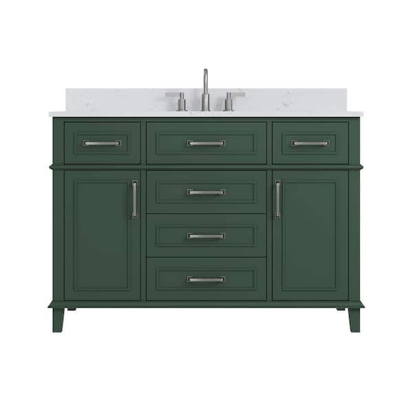 Agatha 49 in. Single Sink Freestanding Sea Green Bath Vanity with White Engineered Stone Top and Backsplash Assembled