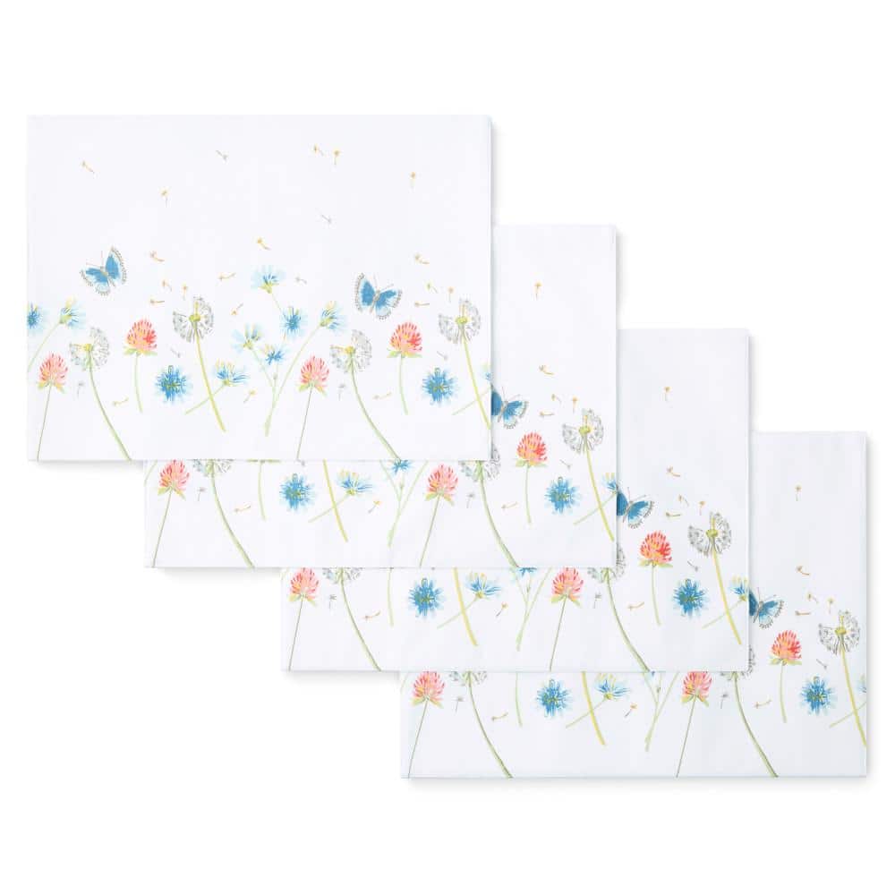 Breezy Floral White and Blue Cotton Placemats Set of 4