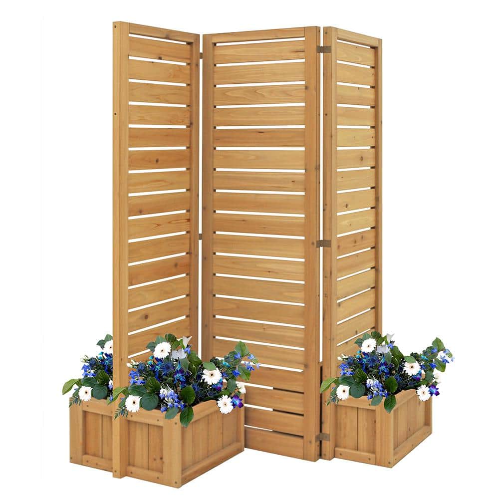 Natural Cedar Folding Privacy Screen with Planters
