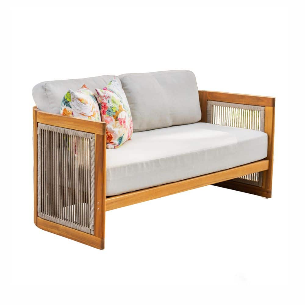 Direct Wicker Natural 2-Piece Acacia Wood Outdoor Loveseat with Beige Cushions price history on PriceWatchPro