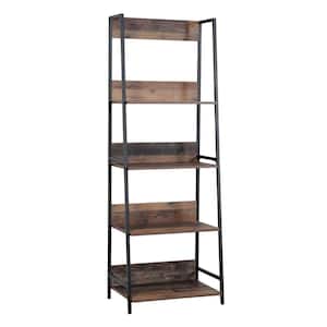 71 in. Planked Knotty Pine Wood 4-shelf Ladder Bookcase with Open Back