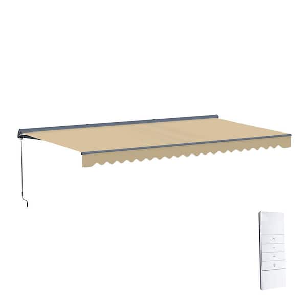 20 ft. Moroccan Polyester Motorized Patio Awning Semi Cassette LED Luxury 120 in. Projection in Sand