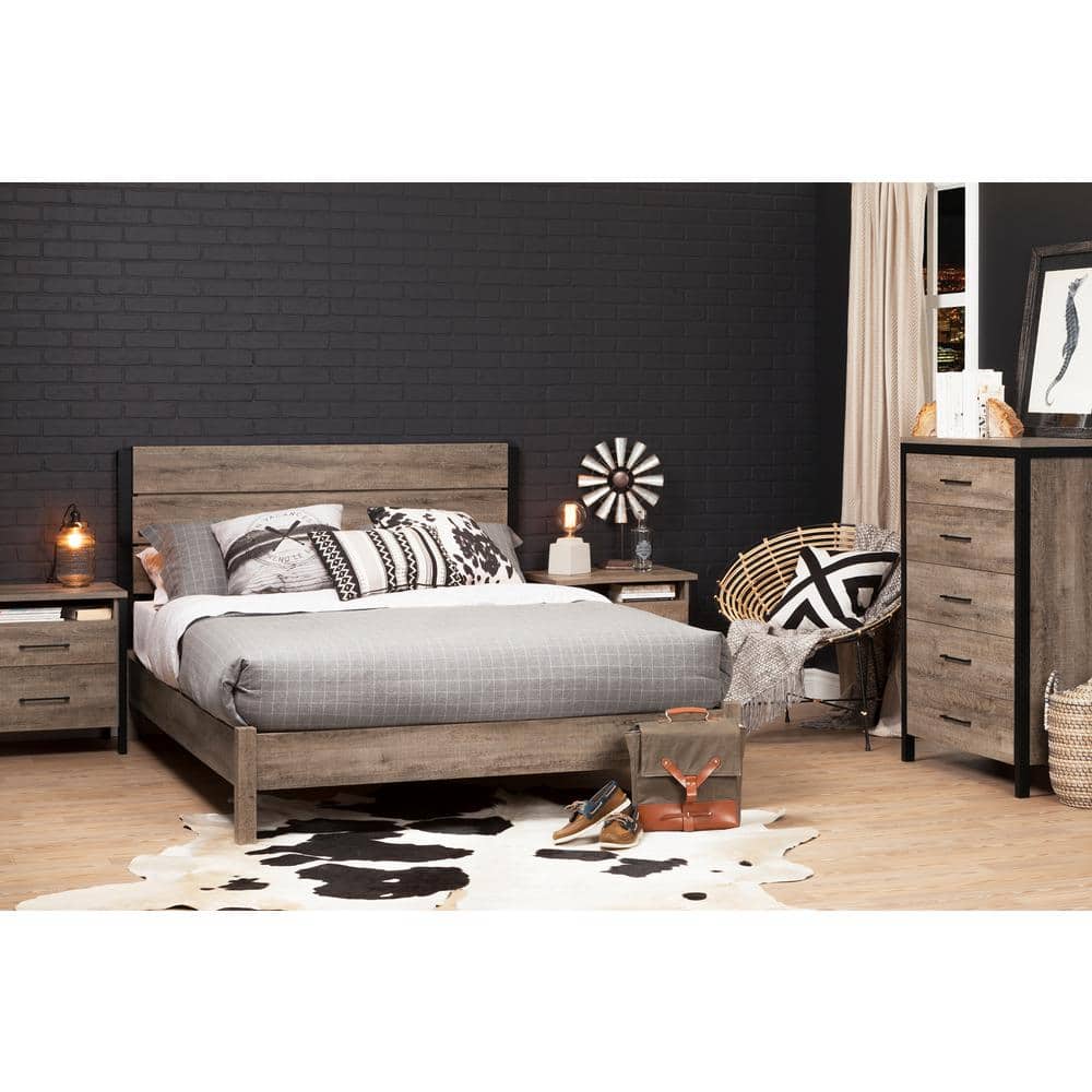 Full Weathered Oak and Matte Black Wood Headboard