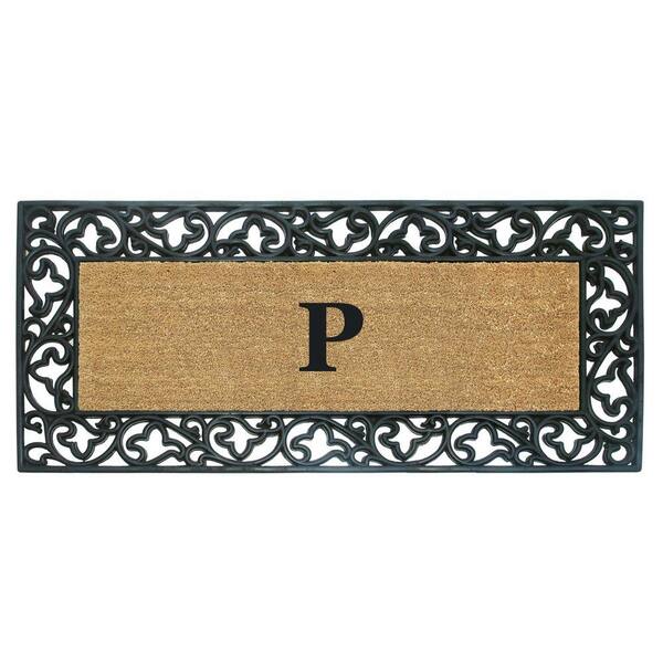 Nedia Home Acanthus Border 24 in. x 57 in. Rubber Coir Monogrammed P Door Mat