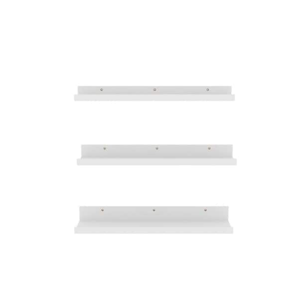 16"W x 5.7"D x 2"H Picture Ledge Shelf,White Floating Shelves Set of 3,Wood Wall Shelves with Lip,3 Different Width