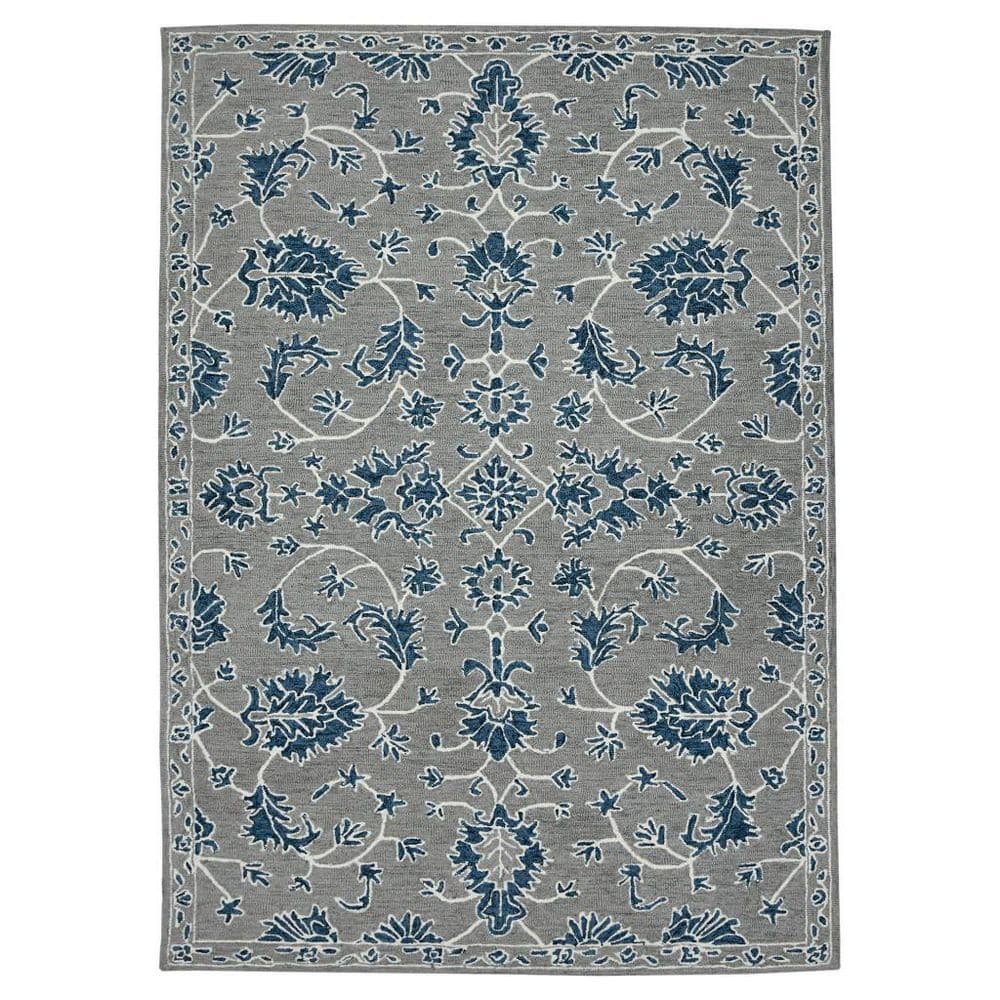 2 ft. x 3 ft. Gray Blue And Ivory Wool Floral Medallion Hand Hooked Area Rug price history on PriceWatchPro