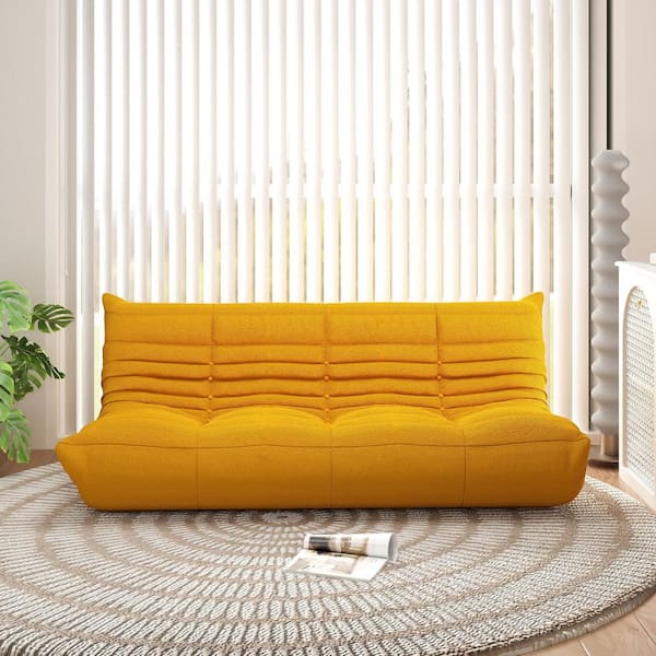 Caterpillar 69 in. Armless Velvet Curved 3 Seats Bean Bag Sofa for Living Room Bedroom Salon Office in. Yellow