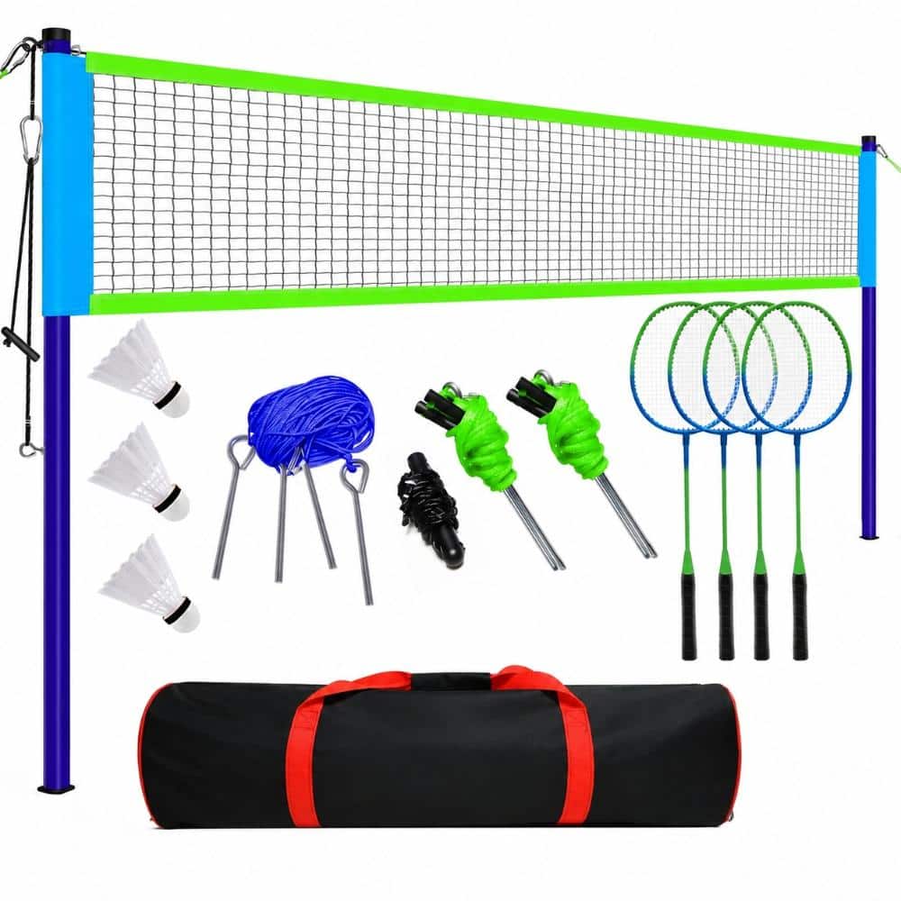 20 x 2.5 ft Portable Badminton Net Set with 4 Rackets, 3 Nylon Shuttlecocks, Boundary Line and Carry Bag for Backyard