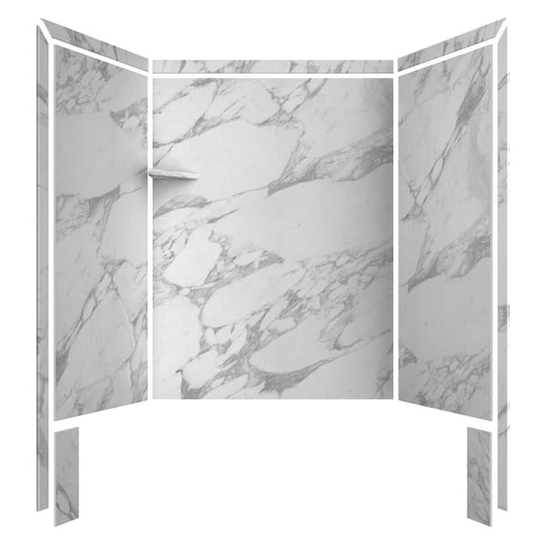 Royale 36 in. x 60 in. x 80 in. 11-Piece Easy Up Adhesive Alcove Bathtub/Shower Wall Surround in Calacatta White