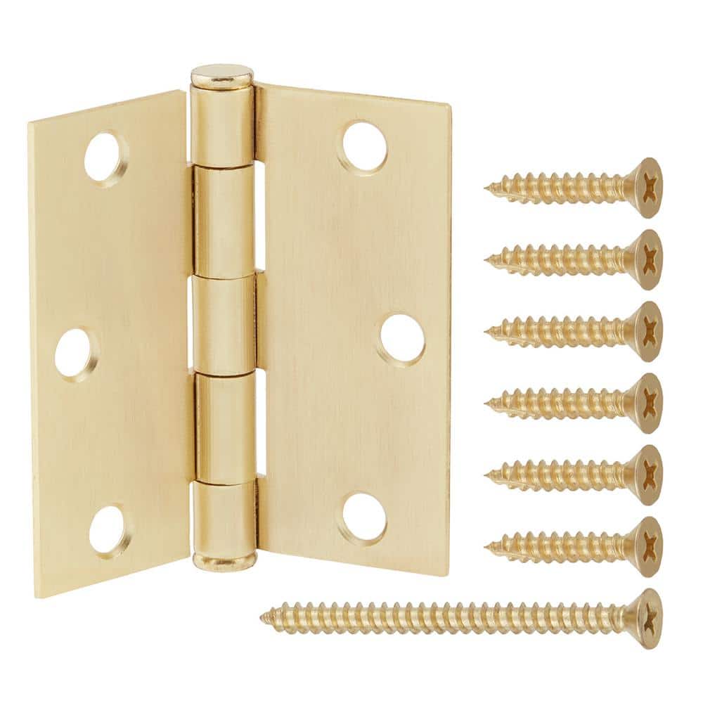 3 in. Square Radius Satin Brass Squeak-Free Door Hinge