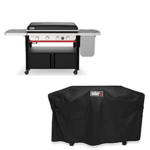 Slate Griddle 4-Burner Propane Gas 36 in. Flat Top Grill in Black with Cover