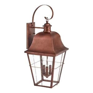 Warwick 28 in. Aged Copper Finish Hardwired Outdoor Wall Lantern Seeded Glass