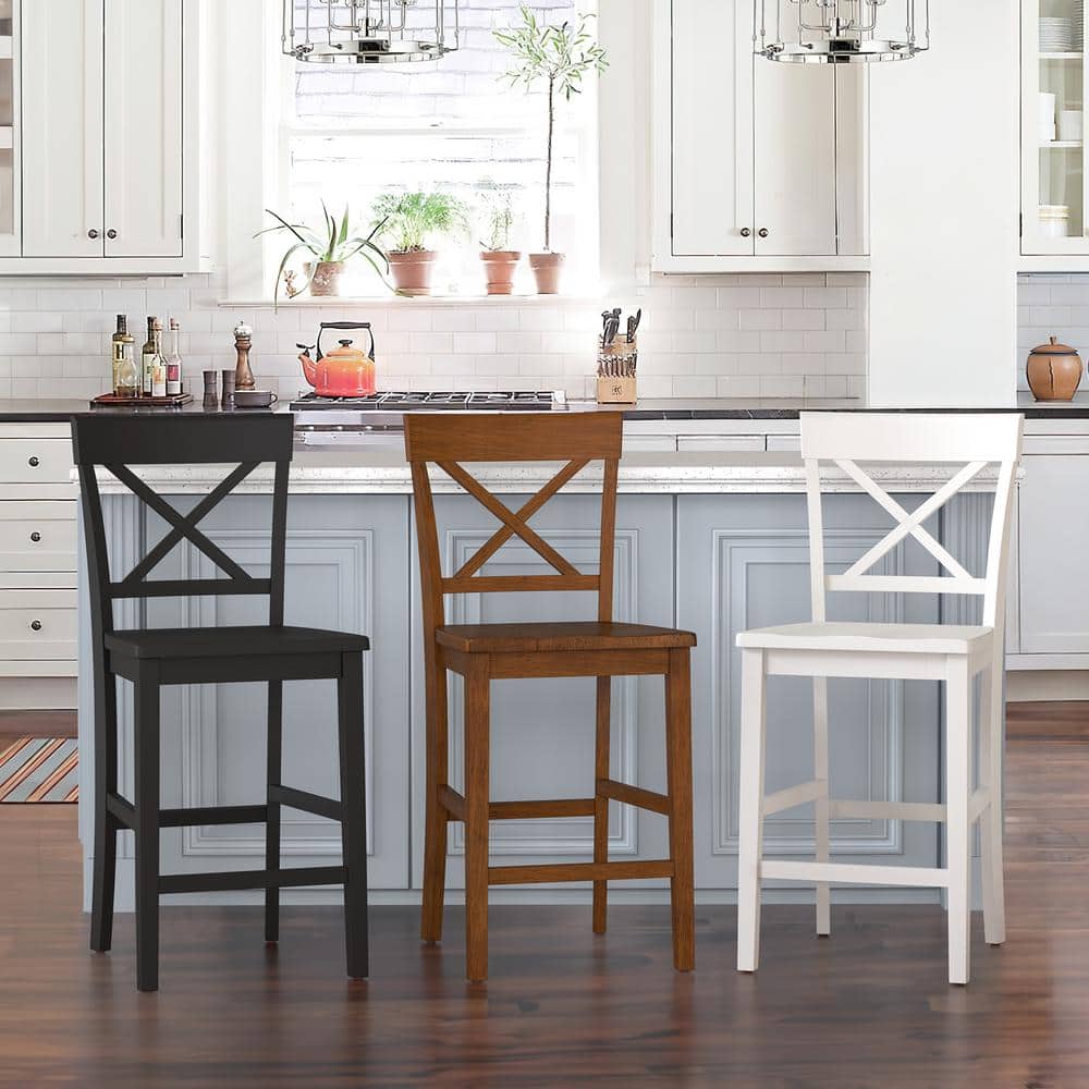 Ionia 24" Black Wood Counter Height Bar Stools, Set of 2
