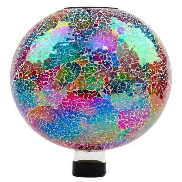 Mosaic Solar Glass Gazing Ball, 10 in. Colorful Gazing Globe, Handmade IP44 Waterproof Garden Decor