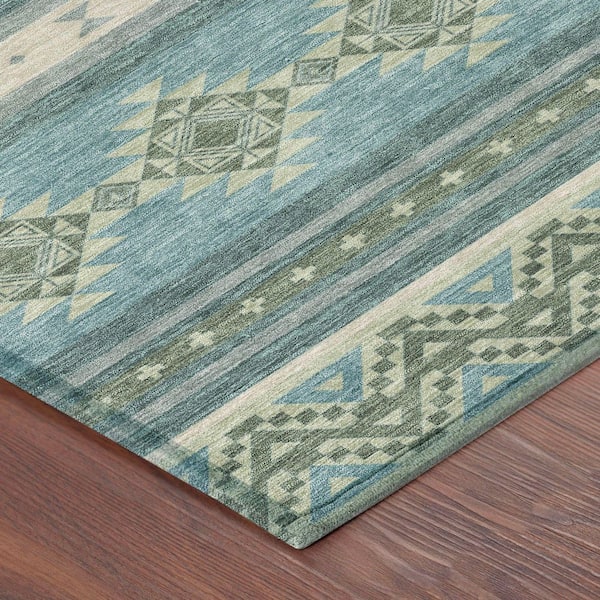 Chantille Machine Washable Indoor/Outdoor Abstract ACN2561 Teal 10 ft. x 14 ft. Area Rug