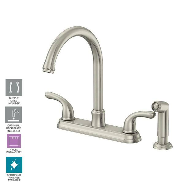 Builders 2-Handle Standard Kitchen Faucet with Sprayer in Stainless Steel Builders 2-Handle Standard Kitchen Faucet with Sprayer in Stainless Steel