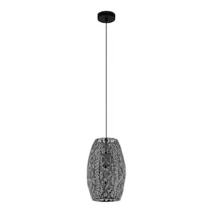Riyadh 8.86 in. W x 15.8 in. H 1-Light Antique Black Mini Island Pendant with Patterned Metal Shade