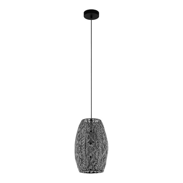 Eglo Riyadh 8.86 in. W x 15.8 in. H 1-Light Antique Black Mini Island Pendant with Patterned Metal Shade