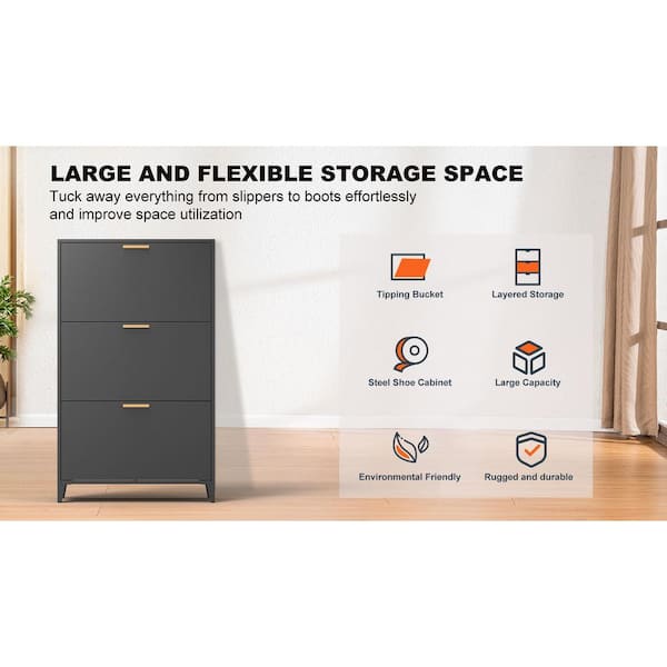 41 in. H x 35 in. Black Tempered Glass Top Shoe Storage Cabinet with LED  Light Entryway Organizer with 2-Flip Drawers XS-WF303589AAB - The Home Depot