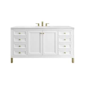 Chicago 60 in. W x 23.5 in. D x 34 in. H Bathroom Vanity in Glossy White with Arctic Fall Solid Surface Top