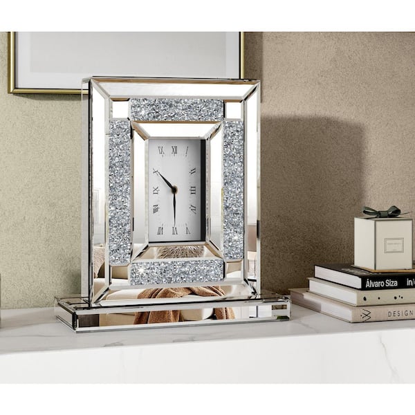 THKSHOUZ Silver Roman Numeral Glass Table Clock