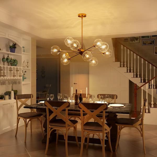 Jesus 12-Light Modern Gold Sputnik Linear Swirled Glass Globe Bubble Chandelier for Dining Room