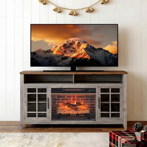 Hooure 55 in. Freestanding Electric Fireplace in Gray with