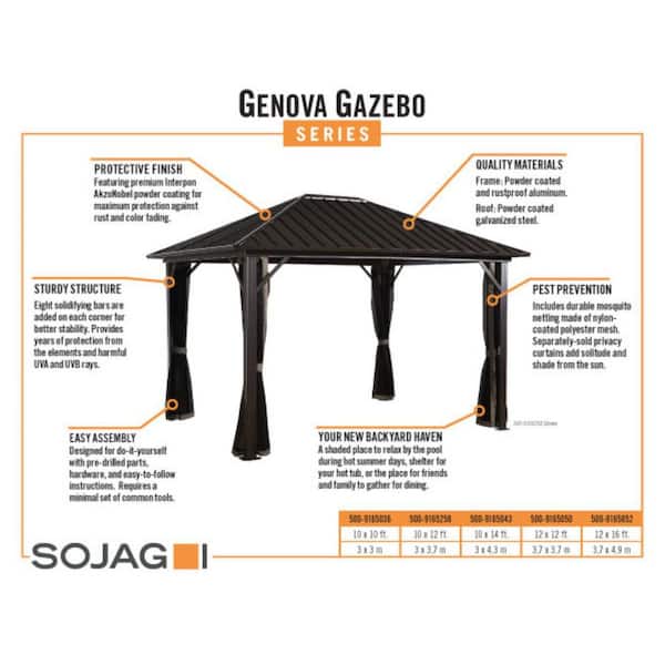 Sojag Genova - Home x ft. Gazebo Aluminum 10 ft. Brown The Dark 14 Rustproof Depot Framed 500-9165043