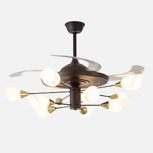 48 in. 10-Light Black Indoor Ceiling Fan with Remote, Retractable Ceiling Fan with Milky Lampshade, Bulbs Not Included