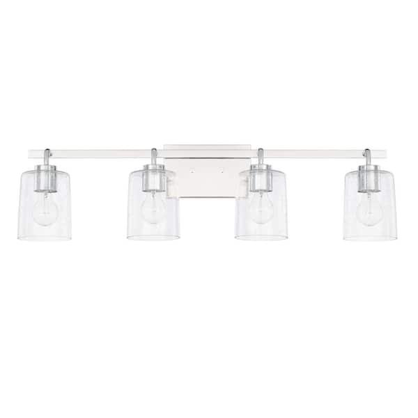HOMEPLACE LIGHTING 34.5 in. W x 9 in. H x 6 in. E 4-Light Clear Seeded Glass Vanity in Chrome