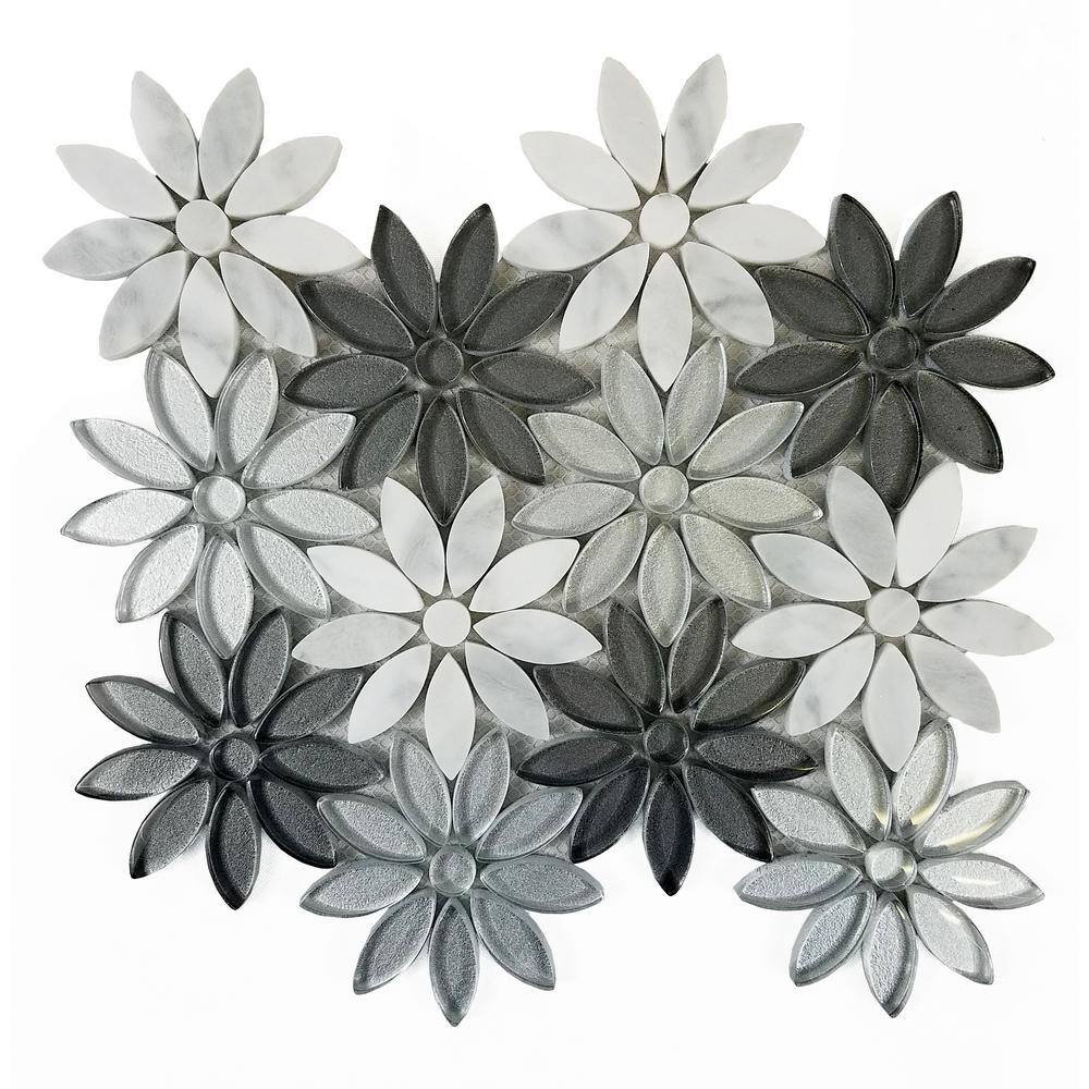 1:48th Blue And Black Flower Design Tile Sheet With Dark Grey Grout 