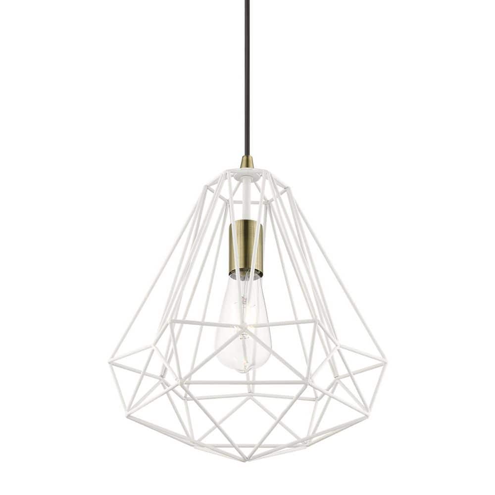 Knox Mini Pendant in Textured White with Antique Brass Accents