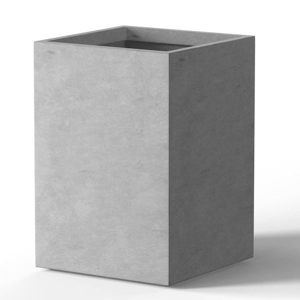 Modern 16 in. H Large Tall Stone Finish Concrete Tapered Square Outdoor Planter Plant Pots