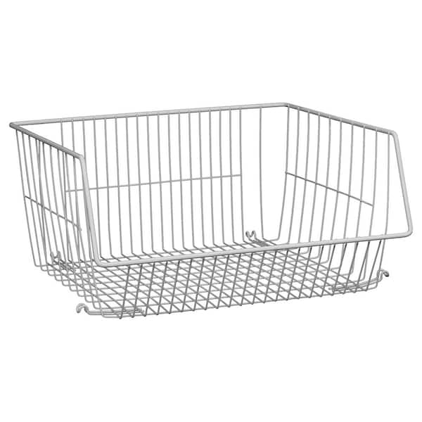Wire Bin Stackable Basket Kitchen Storage Organizer White Coated Steel 1 Piece 