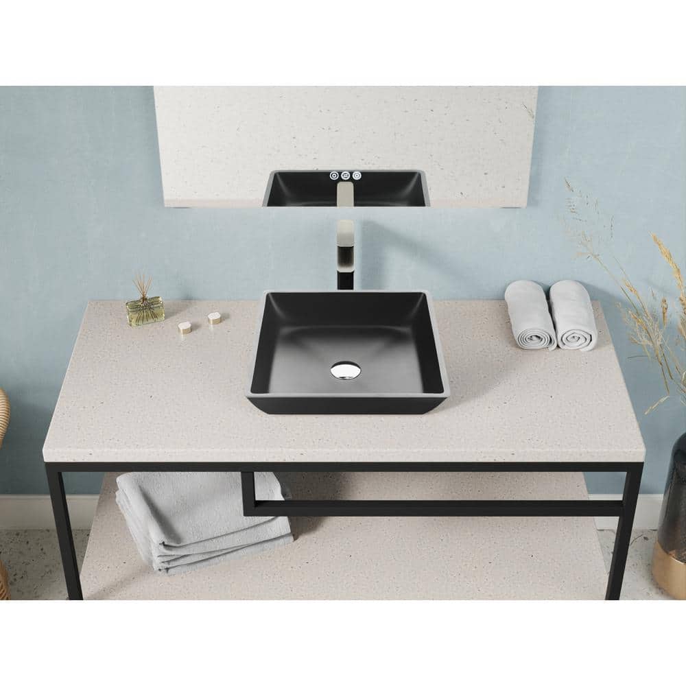 Matte Black Square Glass Vessel Bathroom Sink