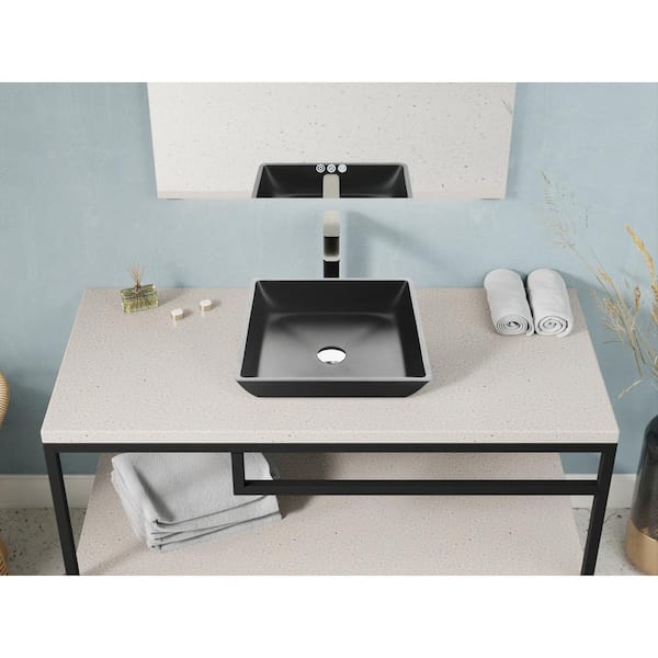 Solstice Square Glass Vessel Bathroom Sink with Matte Black Finish