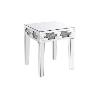 Noralie 20 in. Mirrored and Faux Diamonds Short Rectangle Glass End Table